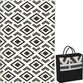 Tapete de Exterior 182x274 cm Tapete Reversível com Padrão Geométrico Impermeável Bolsa de Transporte Branco e Preto