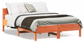 Estrutura cama c/ cabeceira 140x190cm pinho maciço castanho-mel