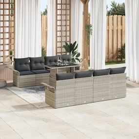Conjunto de Sofá de Jardim com 9 Peças e Almofadas Cinza Claro de Ratt