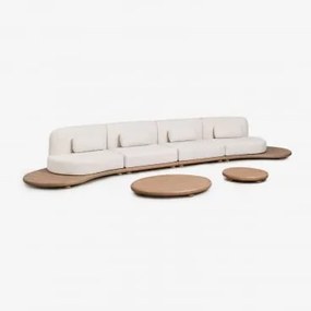 Conjunto De Jardim Com Sofá Modular Reto De 4 Peças E 2 Mesas De Centro Em Madeira De Acácia Gerard Marrom Acácia Claro - Sklum
