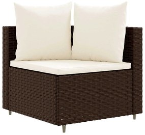 3 pcs conjunto sofás de jardim com almofadões vime PE castanho