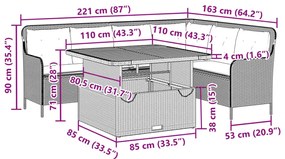 2 pcs conjunto sofás de jardim c/ almofadões vime PE cinzento