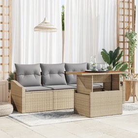 Conjunto de Sofá de Jardim em 5 Peças com Almofadas Bege em Polirattan