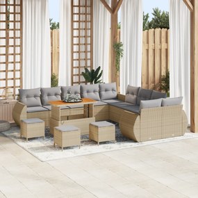 Conjunto de Sofás de Jardim vidaXL de 14 Peças com Almofadas Bege em V