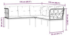 Conjunto de sofás de jardim c/ almofadões aço/textilene preto