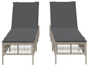 Espreguiçadeira com almofadões 2 pcs vime PE cinzento-claro