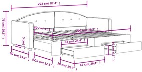 Sofá-cama com gavetão e gavetas 80x200 cm veludo rosa