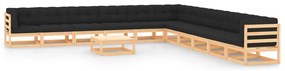 vidaXL 12 pcs conj. lounge jardim c/ almofadões antracite pinho maciço
