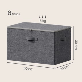 Conjunto de 6 caixas de tecido 50 x 30 x 30 cm, caixa de arrumação dobrável com pegas, para roupa, tecido com aspeto de linho, papel, tecido não tecid
