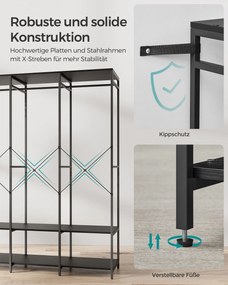 Guarda Roupa aberto com ganchos removíveis em preto