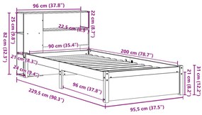 Cama com estante sem colchão 90x200 cm pinho maciço branco