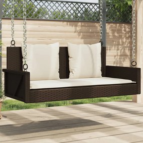 vidaXL Banco baloiço com almofadões 119x56x48 cm vime PE castanho