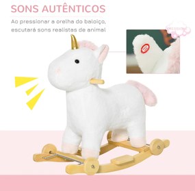 Baloiço Infantil em Forma de Unicornio para Crianças acima de 3 Anos Baloiço 2 em 1 com Rodas e Sons 45kg 63x38x63cm Branco