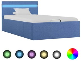 vidaXL Cama hidráulica c/ arrumação e LED 90x200 cm tecido azul
