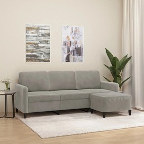 3153567 vidaXL Sofá de 3 lugares com apoio de pés 180 cm veludo cinzento-claro