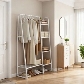 Guarda-roupa aberto, cabideiro com 5 prateleiras em metal 40 x 101,7 x 153,3 cm branco