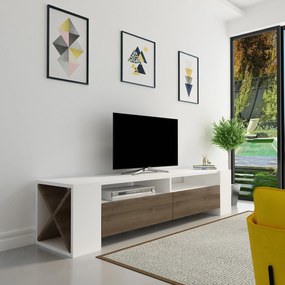 Móvel TV Sosruko – Nogueira e Branco – 155x35x35 cm