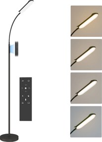 Candeeiro de pé para sala de estar com comando à distância, controlo tátil, temperatura de cor e luminosidade reguláveis, preto