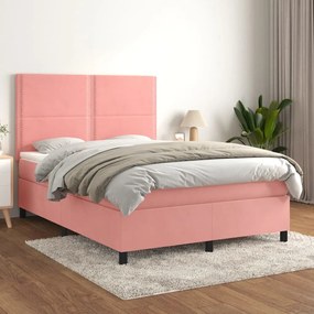 vidaXL Cama com molas/colchão 140x200 cm veludo rosa
