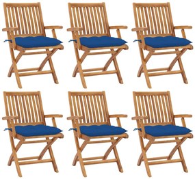 vidaXL Cadeiras de jardim dobráveis c/ almofadões 6 pcs teca maciça