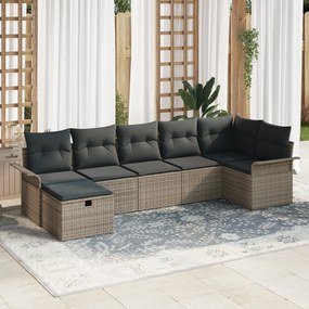 Conjunto de Sofás de Jardim de 7 Peças com Almofadas Cinza Vime PE