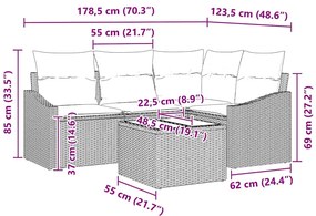 Conjunto de Sofás de Jardim com 4 Peças e Almofadas Cinzas em Rattan S