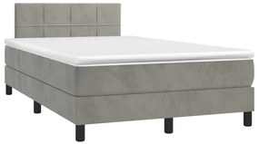 Cama box spring c/ colchão/LED 120x200 cm veludo cinzento-claro