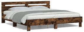 Estrutura cama c/ cabeceira/luzes LED 200x200cm carvalho fumado