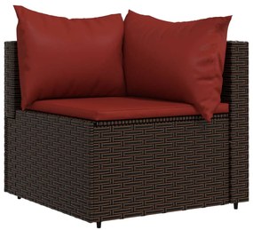 4 pcs conjunto lounge jardim c/ almofadões vime PE castanho