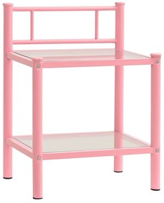 Mesas de cabeceira 2 pcs metal rosa e vidro transparente