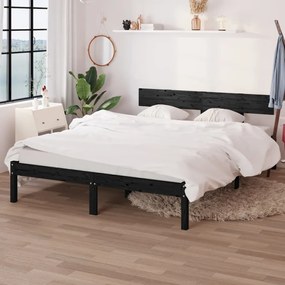 Estrutura de cama king 150x200 cm pinho maciço preto