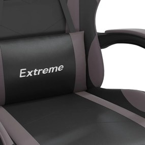 Cadeira gaming giratória couro artificial preto e cinzento