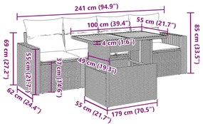 5 pcs conjunto de sofás p/ jardim com almofadões vime PE bege