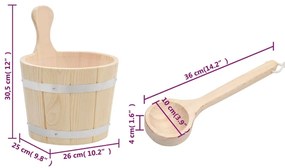 Conjunto de balde e concha de sauna madeira de pinho maciça