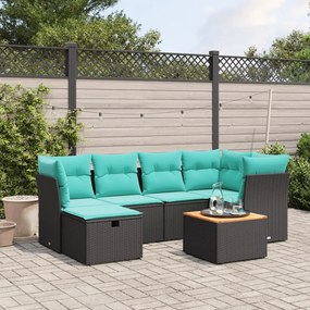 vidaXL 7 pcs conjunto de sofás p/ jardim c/ almofadões vime PE preto