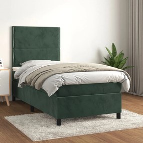 Cama com molas/colchão 90x190 cm veludo verde-escuro