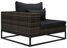 5 pcs conjunto sofás de jardim c/ almofadões vime PE cinzento