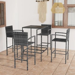vidaXL 5 pcs conjunto de bar para jardim vime PE cinzento