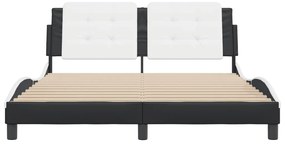 Estrutura cama c/ cabeceira 160x200cm couro artif. preto/branco