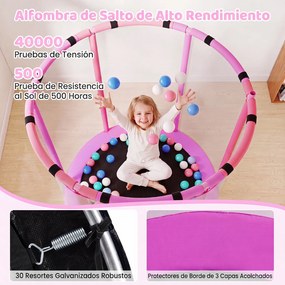 Trampolim Infantil Multifuncional, 154 x 154 x 210 cm, Design 6 em 1, Rosa