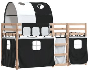 Beliche com cortinas 90x190 cm pinho maciço branco e preto