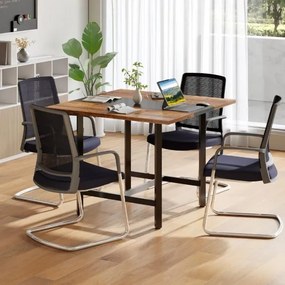 Mesa de reuniões quadrada 100 x 100 x 75 cm com tampo espesso para sala de reuniões para 4 pessoas, castanho rústico e preto