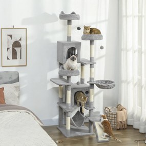 Arranhador para gatos com torre de brincadeiras: 8 postes para arranhar, 4 plataformas, 2 compartimentos abertos, escada e 3 bolas; altura: 192 cm; ci