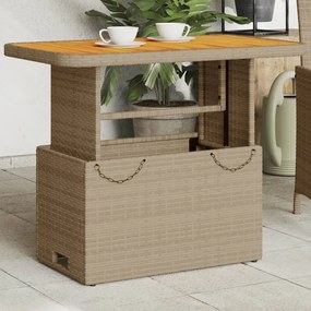 vidaXL Mesa de jardim 90x55x71 cm vime PE e madeira de acácia bege