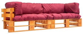 277452 vidaXL Sofás paletes jardim 2 pcs almofadões vermelhos madeira pinho