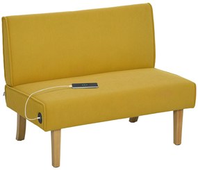 Sofá de 2 Lugares Estofado em Veludo Cotelê Sofá Sala de Estar com 2 Entradas USB 1 Entrada Tipo C 110x60x85 cm Amarelo