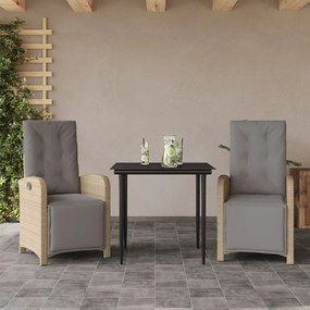 3 pcs conjunto bistrô com almofadões vime PE bege