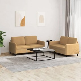 2 pcs conjunto de sofás veludo castanho