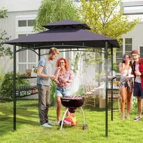 Pergula tenda para churrascos 242 x 153 cm com 2 prateleiras laterais, cesto, ganchos, abridor de garrafas, estrutura de metal para jardim ou pátio Ci