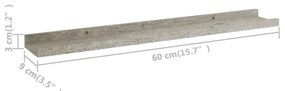 Prateleiras de parede 4 pcs 40x9x3 cm cinzento cimento